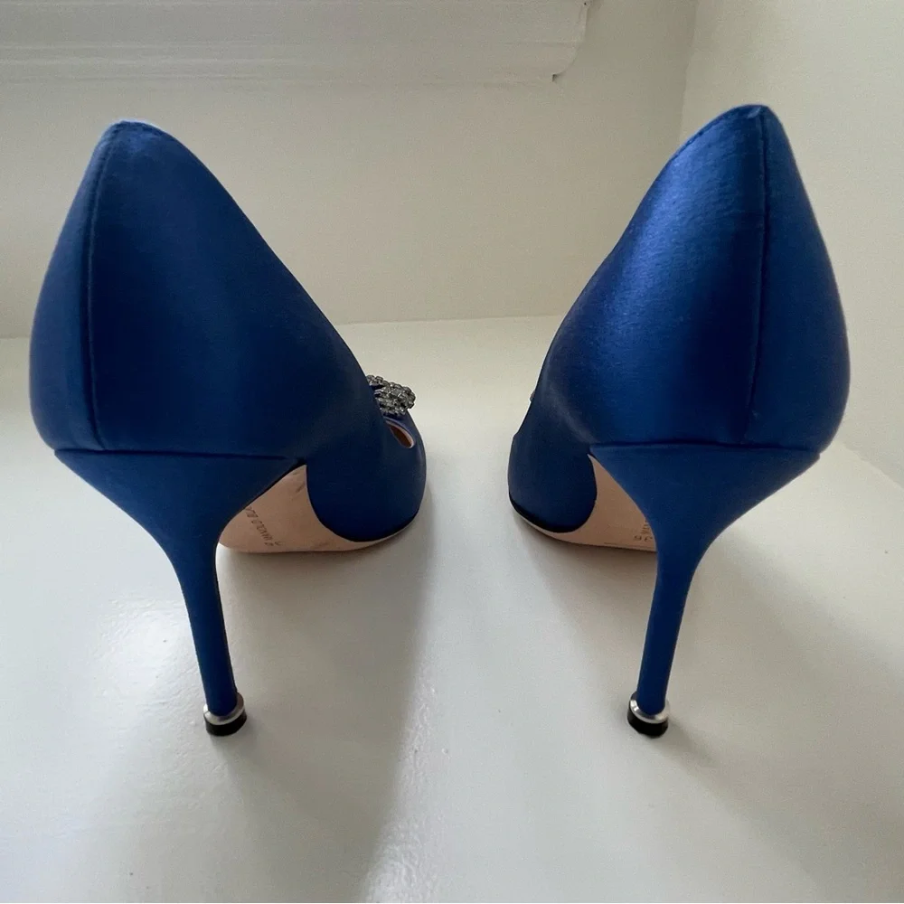 Manolo Blahnik Hangisi Blue Satin Jewel Pumps - Picture 10 of 13